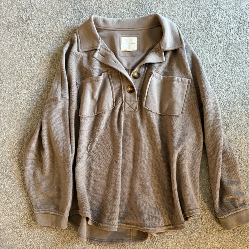 American Eagle Outfitters Taupe Scoop-Neck Pullover